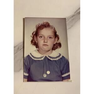 Vtg Portrait Photograph 4.5” X 3” School Portrait Unhappy Serious Girl 1970s?